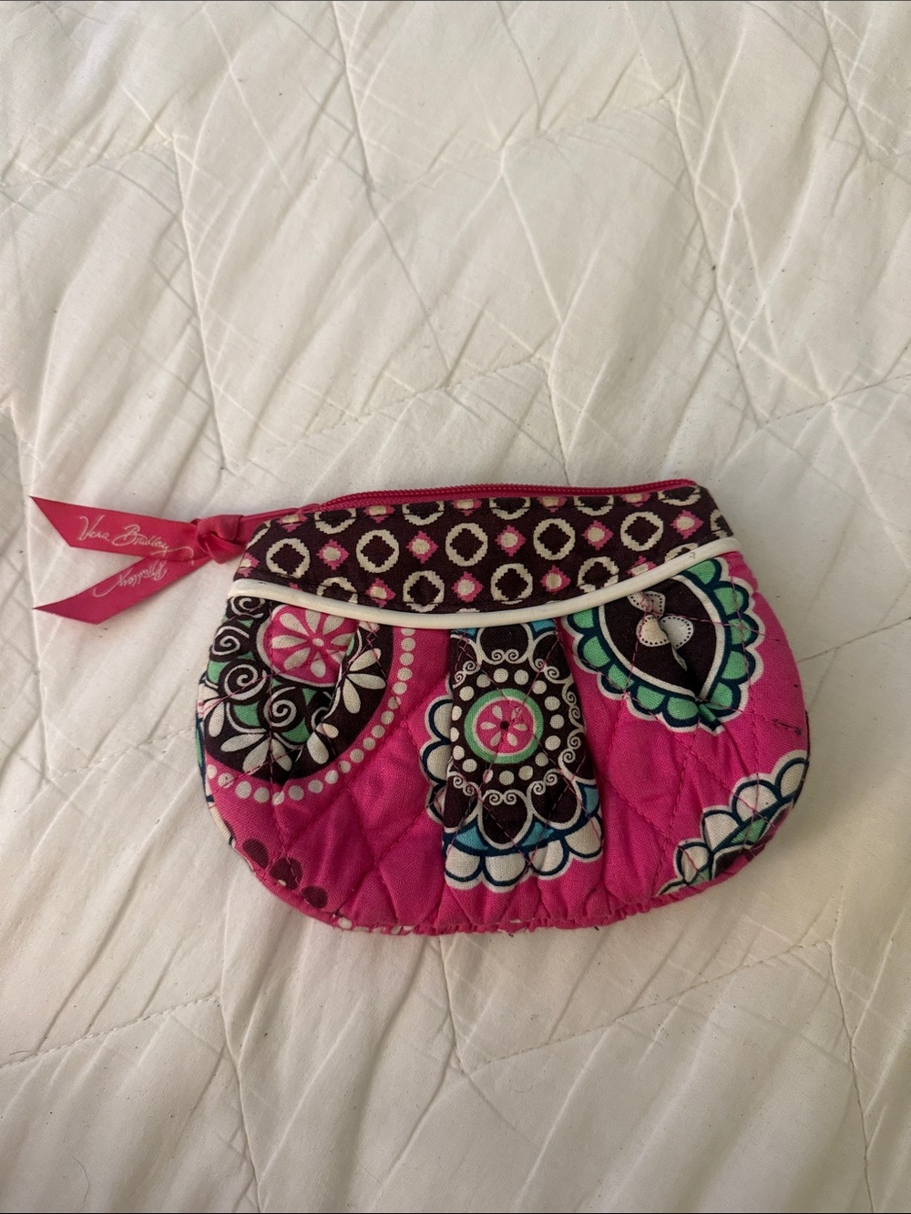 Vera Bradley Hot Pink Quilted Cosmetic Pouch with Teal Accents
